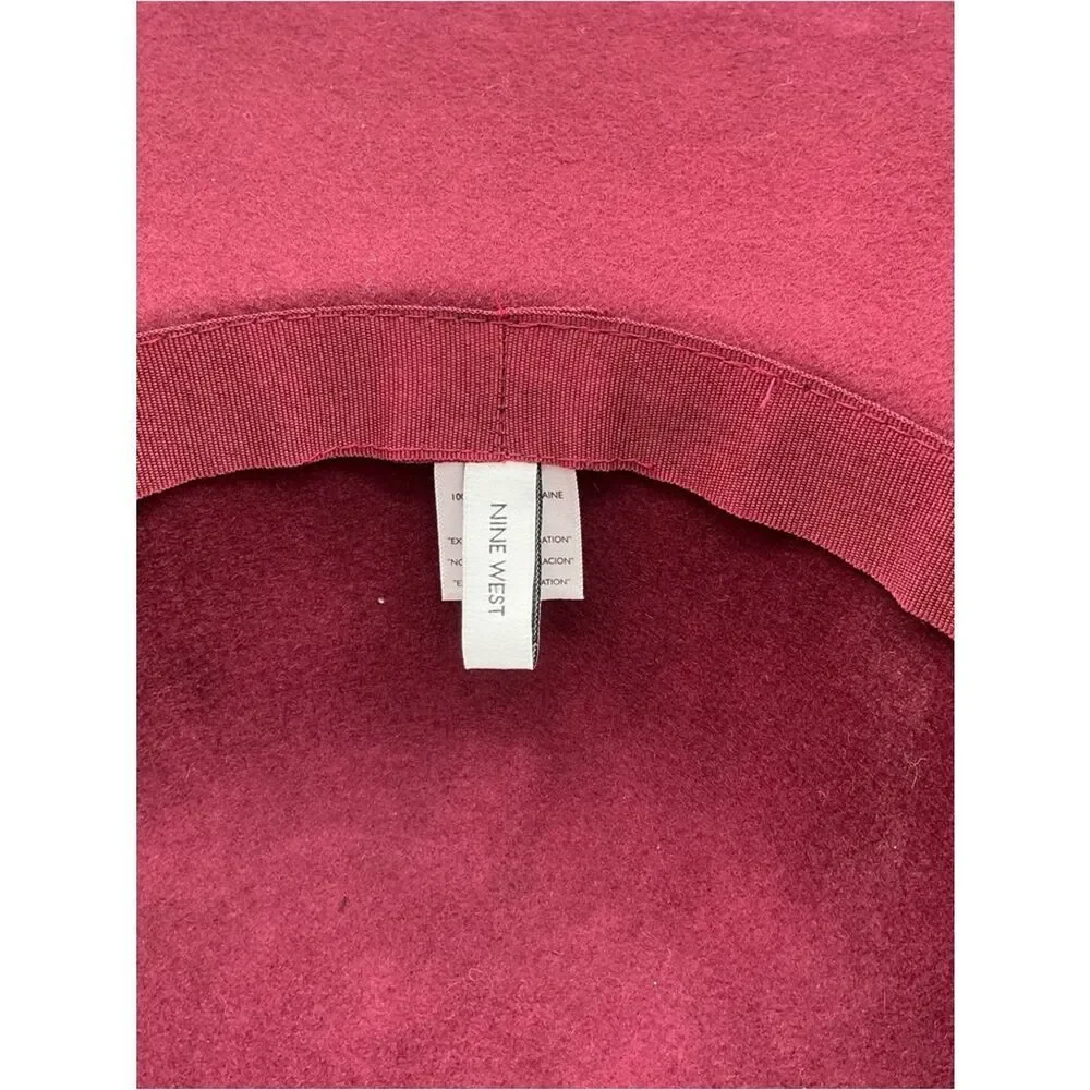 Nine West Women's Wide Brim woolHat in Burgundy with Gold Accent